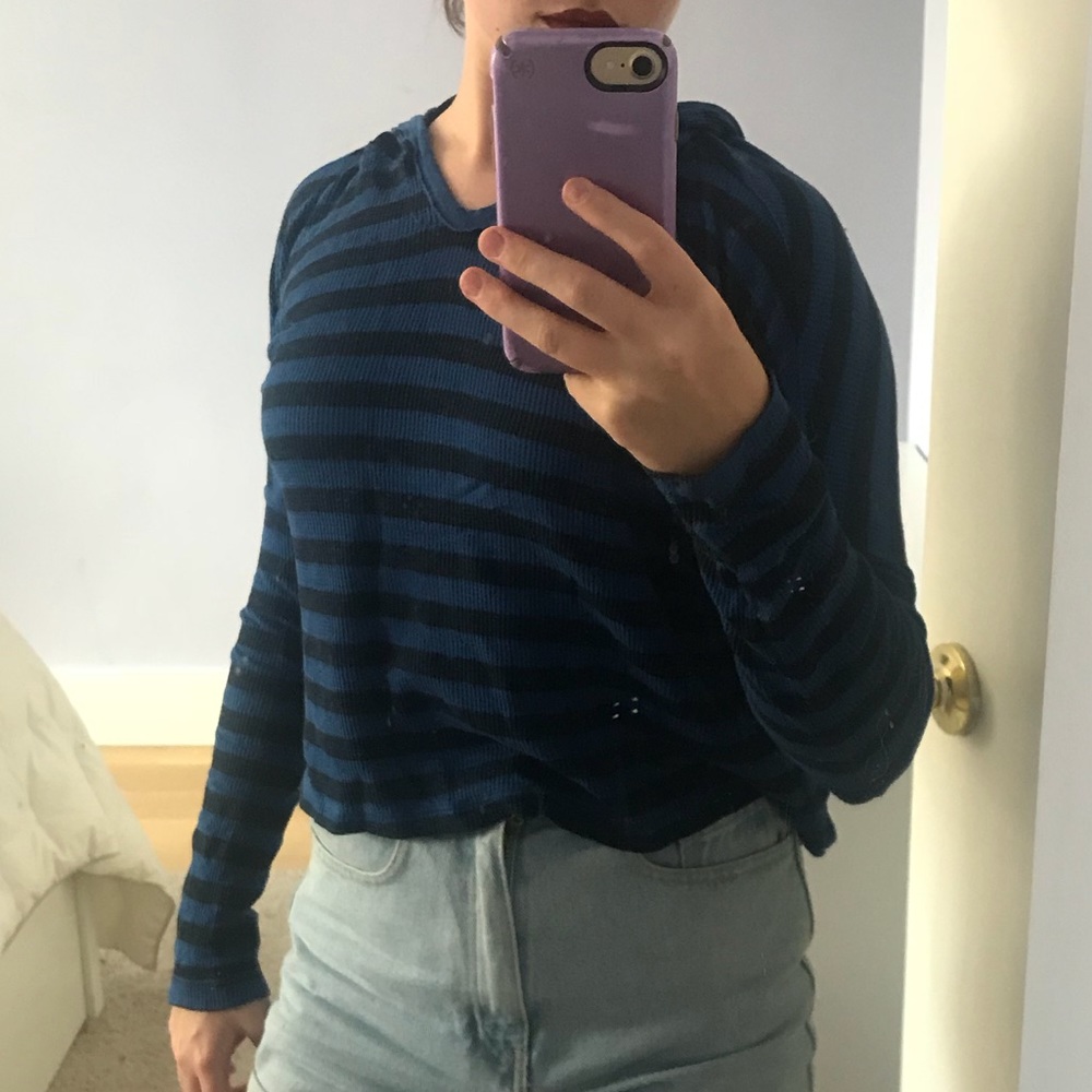 Blue Black Stripped T Shirt Hoodie Lounge Shirt